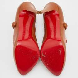 Pre Owned Christian Louboutin Tan Leather C'est Moi Ankle Booties Size 39.5