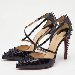 Christian Louboutin Black Patent Leather Goldocross Spike Pumps Size 38