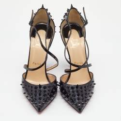 Christian Louboutin Black Patent Leather Goldocross Spike Pumps Size 38