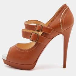 Pre Owned Christian Louboutin Tan Leather Luly Mary Jane Pumps Size 38