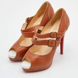 Pre Owned Christian Louboutin Tan Leather Luly Mary Jane Pumps Size 38
