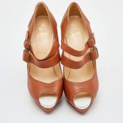 Pre Owned Christian Louboutin Tan Leather Luly Mary Jane Pumps Size 38