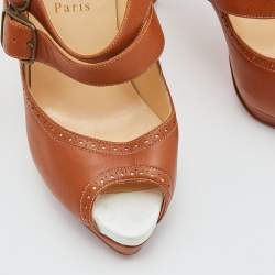Pre Owned Christian Louboutin Tan Leather Luly Mary Jane Pumps Size 38