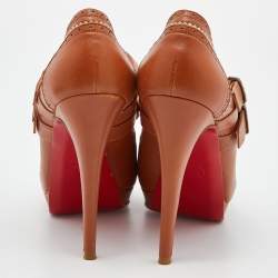 Pre Owned Christian Louboutin Tan Leather Luly Mary Jane Pumps Size 38