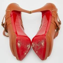 Pre Owned Christian Louboutin Tan Leather Luly Mary Jane Pumps Size 38