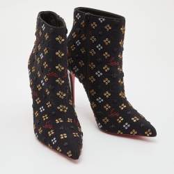 Christian Louboutin Black Embroidered Fabric So Kate Ankle Booties Size 37.5