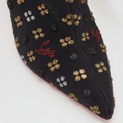 Christian Louboutin Black Embroidered Fabric So Kate Ankle Booties Size 37.5