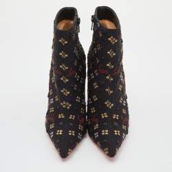 Christian Louboutin Black Embroidered Fabric So Kate Ankle Booties Size 37.5