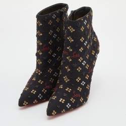 Christian Louboutin Black Embroidered Fabric So Kate Ankle Booties Size 37.5