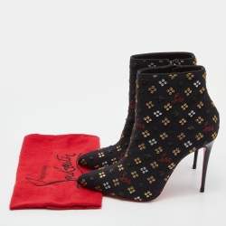 Christian Louboutin Black Embroidered Fabric So Kate Ankle Booties Size 37.5