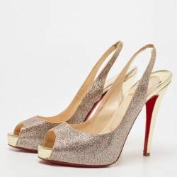 Christian Louboutin Metallic Gold Glitter Private Number Sandals Size 39