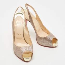 Christian Louboutin Metallic Gold Glitter Private Number Sandals Size 39