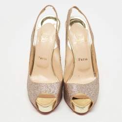 Christian Louboutin Metallic Gold Glitter Private Number Sandals Size 39