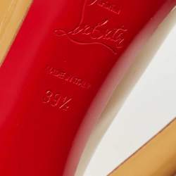 Pre Owned Christian Louboutin Beige Patent Leather Lady Peep Platform Pumps Size 39.5