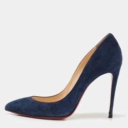 Pre Owned Christian Louboutin Blue Suede Pigalle Follies Pointed Toe Pumps Size 39.5