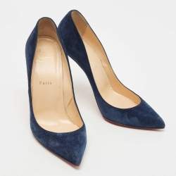 Pre Owned Christian Louboutin Blue Suede Pigalle Follies Pointed Toe Pumps Size 39.5