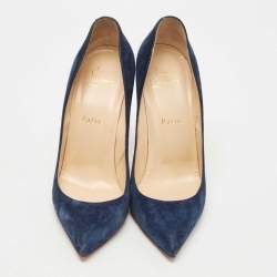 Pre Owned Christian Louboutin Blue Suede Pigalle Follies Pointed Toe Pumps Size 39.5