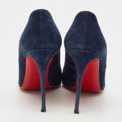 Pre Owned Christian Louboutin Blue Suede Pigalle Follies Pointed Toe Pumps Size 39.5