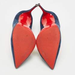 Pre Owned Christian Louboutin Blue Suede Pigalle Follies Pointed Toe Pumps Size 39.5