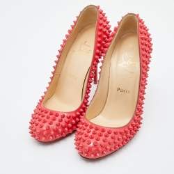 Christian Louboutin Coral Pink Patent Leather Fifi Spikes Pumps Size 36.5