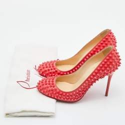 Christian Louboutin Coral Pink Patent Leather Fifi Spikes Pumps Size 36.5