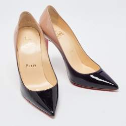 Pre Owned Christian Louboutin Beige/Black Patent Very Prive  Pumps Size 34