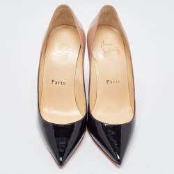 Pre Owned Christian Louboutin Beige/Black Patent Very Prive  Pumps Size 34