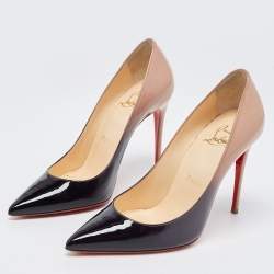Pre Owned Christian Louboutin Beige/Black Patent Very Prive  Pumps Size 34