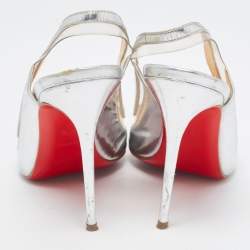 Christian Louboutin Silver Leather and PVC  Paulina  Slingback  Pumps Size 37.5