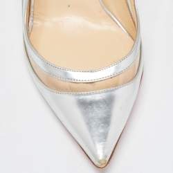 Christian Louboutin Silver Leather and PVC  Paulina  Slingback  Pumps Size 37.5