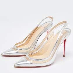 Christian Louboutin Silver Leather and PVC  Paulina  Slingback  Pumps Size 37.5