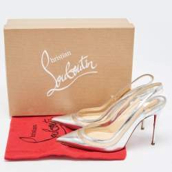 Christian Louboutin Silver Leather and PVC  Paulina  Slingback  Pumps Size 37.5