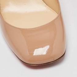 Pre Owned Christian Louboutin Beige Patent Leather Block Heel Pumps Size 38.5