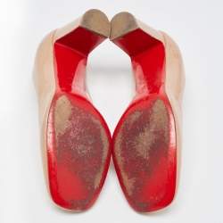 Pre Owned Christian Louboutin Beige Patent Leather Block Heel Pumps Size 38.5
