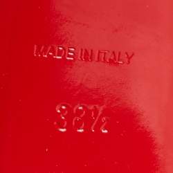 Pre Owned Christian Louboutin Beige Patent Leather Block Heel Pumps Size 38.5