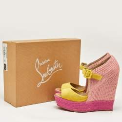 Pre Owned Christian Louboutin Yellow/Pink Suede Praia Wedge Sandals Size 40