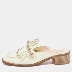 Christian Louboutin Cream Patent Leather Octavian Mules Size 36.5