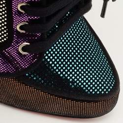 Pre Owned Christian Louboutin Metallic Laminated Suede Venus Orlato Lace Up Booties Size 39.5