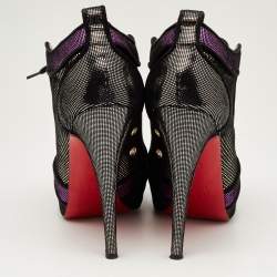 Pre Owned Christian Louboutin Metallic Laminated Suede Venus Orlato Lace Up Booties Size 39.5