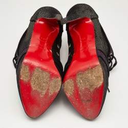 Pre Owned Christian Louboutin Metallic Laminated Suede Venus Orlato Lace Up Booties Size 39.5