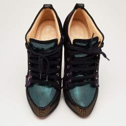 Pre Owned Christian Louboutin Metallic Laminated Suede Venus Orlato Lace Up Booties Size 39.5