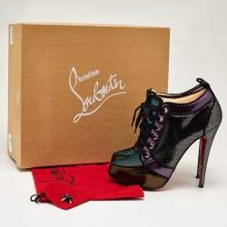 Pre Owned Christian Louboutin Metallic Laminated Suede Venus Orlato Lace Up Booties Size 39.5