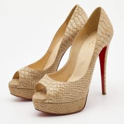 Christian Louboutin Two Tone Python Embossed Leather Lady Peep Pumps Size 39.5