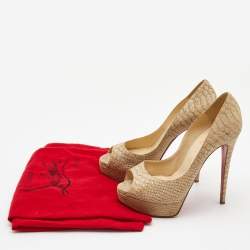 Christian Louboutin Two Tone Python Embossed Leather Lady Peep Pumps Size 39.5