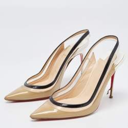 Christian Louboutin Tricolor Patent Leather and PVC Paulina Slingback Pumps Size 38