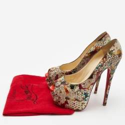 Christian Louboutin Two Tone Splash Print Python Highness Pumps Size 39.5