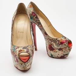 Christian Louboutin Two Tone Splash Print Python Highness Pumps Size 39.5