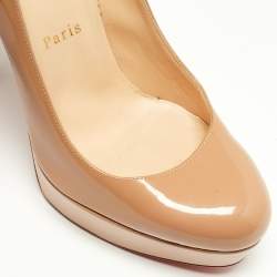 Pre Owned Christian Louboutin Beige Patent Leather Bianca Platform Pumps Size 38