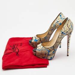 Christian Louboutin Two Tone Python Graffiti Print Lady Peep Pumps Size 40