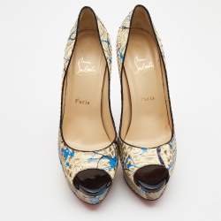 Christian Louboutin Two Tone Python Graffiti Print Lady Peep Pumps Size 40